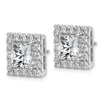 14K White Gold 6.50 Carat Lab Grown Diamond VS+ F+ Complete Princess Halo Post Earrings view 2