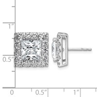 14K White Gold 6.50 Carat Lab Grown Diamond VS+ F+ Complete Princess Halo Post Earrings view 4