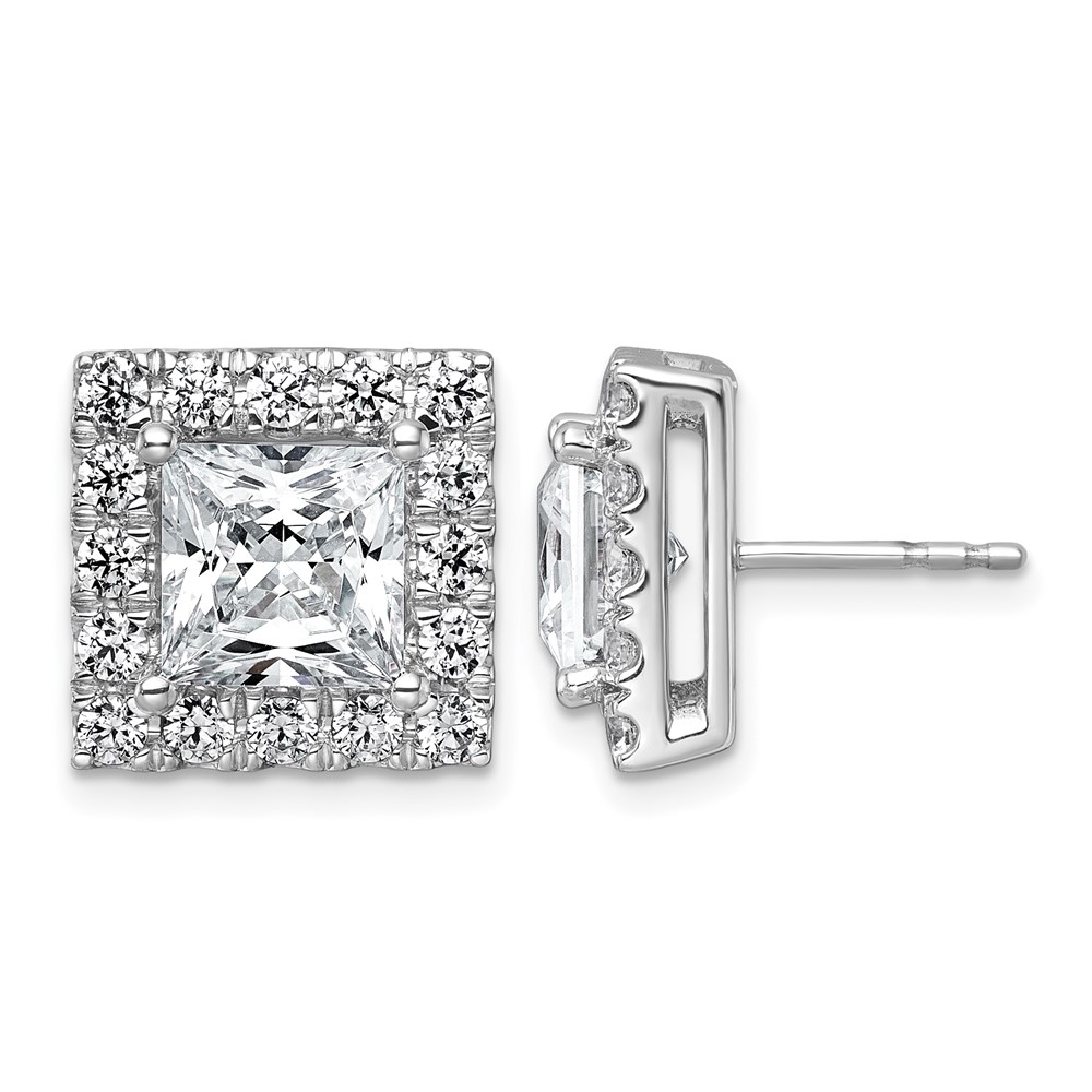 14K White Gold 6.50 Carat Lab Grown Diamond VS+ F+ Complete Princess Halo Post Earrings