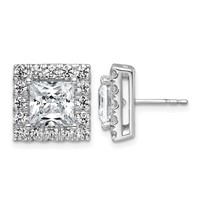 14K White Gold 6.50 Carat Lab Grown Diamond VS+ F+ Complete Princess Halo Post Earrings view 1