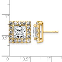 14K Yellow Gold 6.50 Carat Lab Grown Diamond VS+ F+ Complete Princess Halo Post Earrings view 3