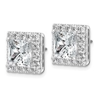 14K White Gold 7.62 Carat Lab Grown Diamond VS+ F+ Complete Princess Halo Post Earrings view 2