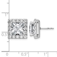 14K White Gold 7.62 Carat Lab Grown Diamond VS+ F+ Complete Princess Halo Post Earrings view 4