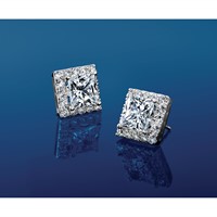 14K White Gold 6.50 Carat Lab Grown Diamond VS+ F+ Complete Princess Halo Post Earrings view 3