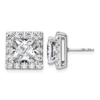 14K White Gold 7.62 Carat Lab Grown Diamond VS+ F+ Complete Princess Halo Post Earrings view 1