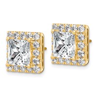14K Yellow Gold 7.62 Carat Lab Grown Diamond VS+ F+ Complete Princess Halo Post Earrings view 2