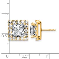 14K Yellow Gold 7.62 Carat Lab Grown Diamond VS+ F+ Complete Princess Halo Post Earrings view 3