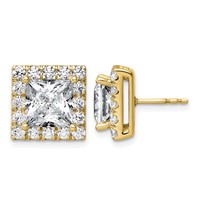 14K Yellow Gold 7.62 Carat Lab Grown Diamond VS+ F+ Complete Princess Halo Post Earrings view 1