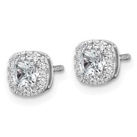 14K White Gold 0.62 Carat Lab Grown Diamond VS+ F+ Complete Cushion Halo Post Earrings view 2