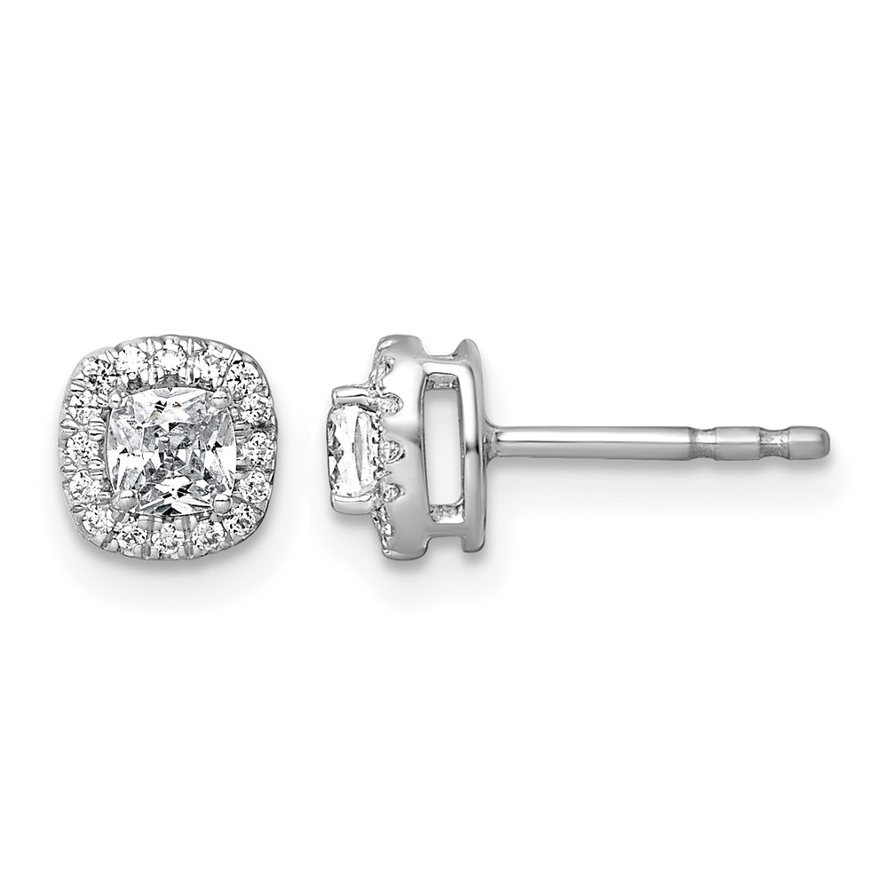 14K White Gold 0.62 Carat Lab Grown Diamond VS+ F+ Complete Cushion Halo Post Earrings