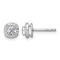 14K White Gold 0.62 Carat Lab Grown Diamond VS+ F+ Complete Cushion Halo Post Earrings view 1