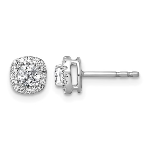 14K White Gold 0.62 Carat Lab Grown Diamond VS+ F+ Complete Cushion Halo Post Earrings