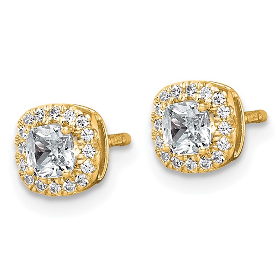 Gold Diamond Cushion-cut Halo Earrings