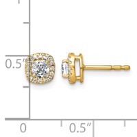 14K Yellow Gold 0.62 Carat Lab Grown Diamond VS+ F+ Complete Cushion Halo Post Earrings view 4