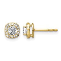 14K Yellow Gold 0.62 Carat Lab Grown Diamond VS+ F+ Complete Cushion Halo Post Earrings view 1