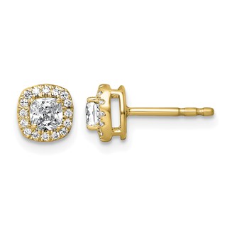 Gold Diamond Cushion-cut Halo Earrings