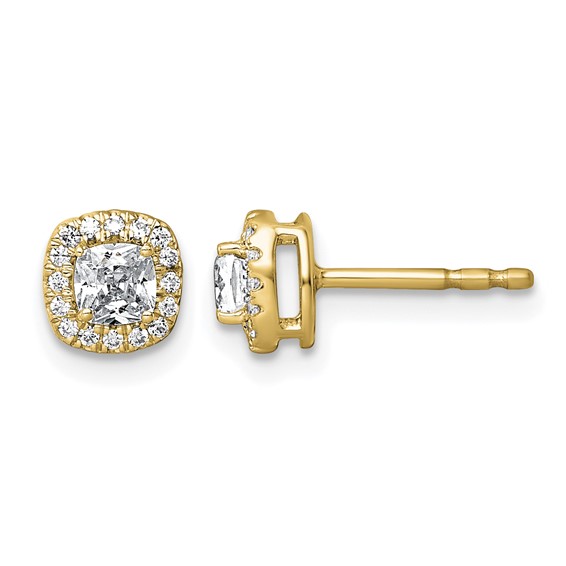 Gold Diamond Cushion-cut Halo Earrings