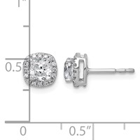 14K White Gold 1.17 Carat Lab Grown Diamond VS+ F+ Complete Cushion Halo Post Earrings view 4