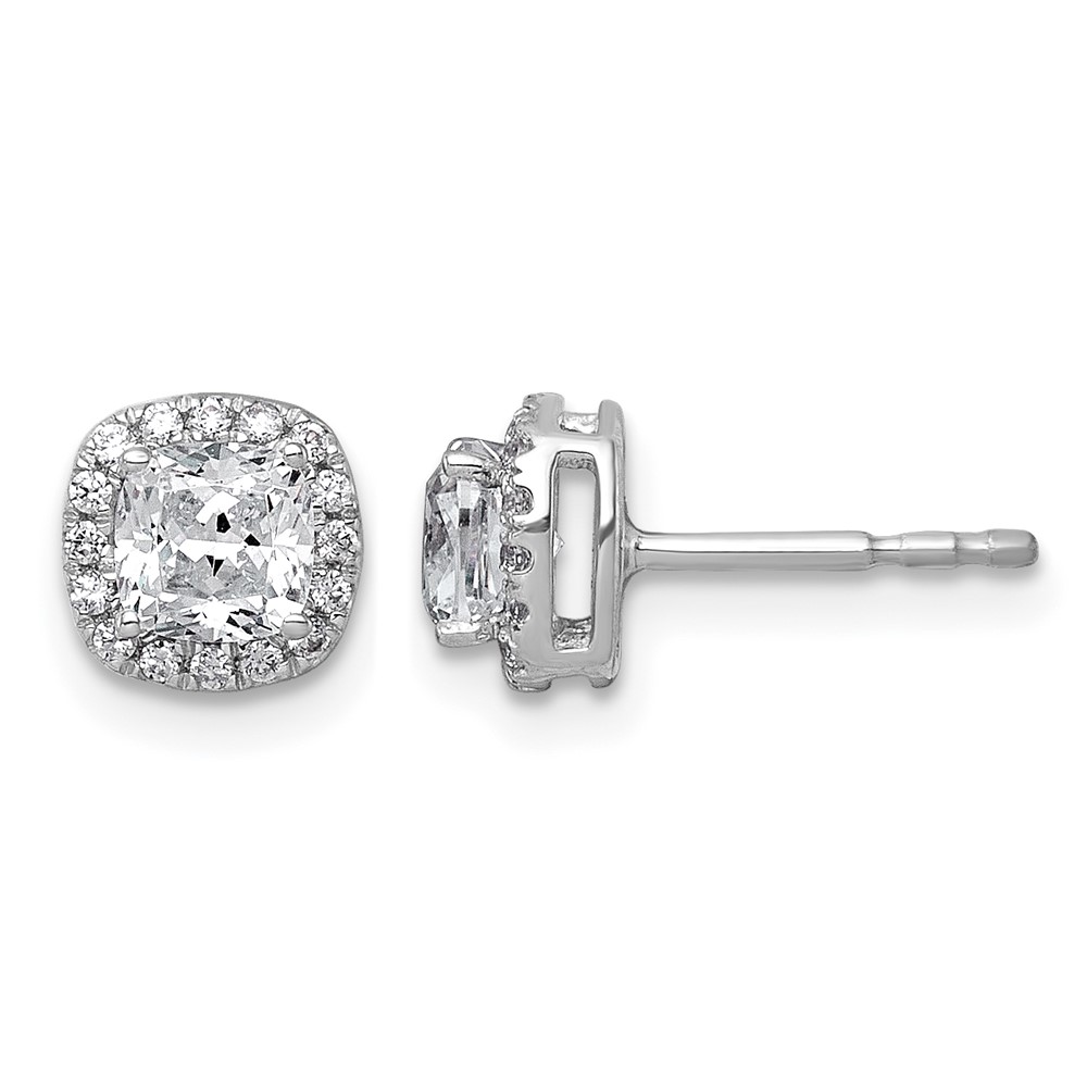 14K White Gold 1.17 Carat Lab Grown Diamond VS+ F+ Complete Cushion Halo Post Earrings