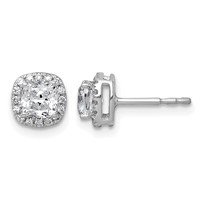14K White Gold 1.17 Carat Lab Grown Diamond VS+ F+ Complete Cushion Halo Post Earrings view 1