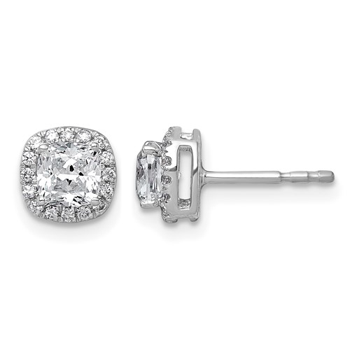 14K White Gold 1.17 Carat Lab Grown Diamond VS+ F+ Complete Cushion Halo Post Earrings