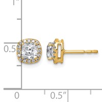 14K Yellow Gold 1.17 Carat Lab Grown Diamond VS+ F+ Complete Cushion Halo Post Earrings view 3