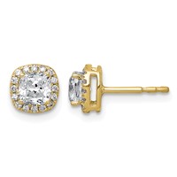 14K Yellow Gold 1.17 Carat Lab Grown Diamond VS+ F+ Complete Cushion Halo Post Earrings view 1
