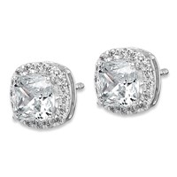 14K White Gold 2.33 Carat Lab Grown Diamond VS+ F+ Complete Cushion Halo Post Earrings view 2