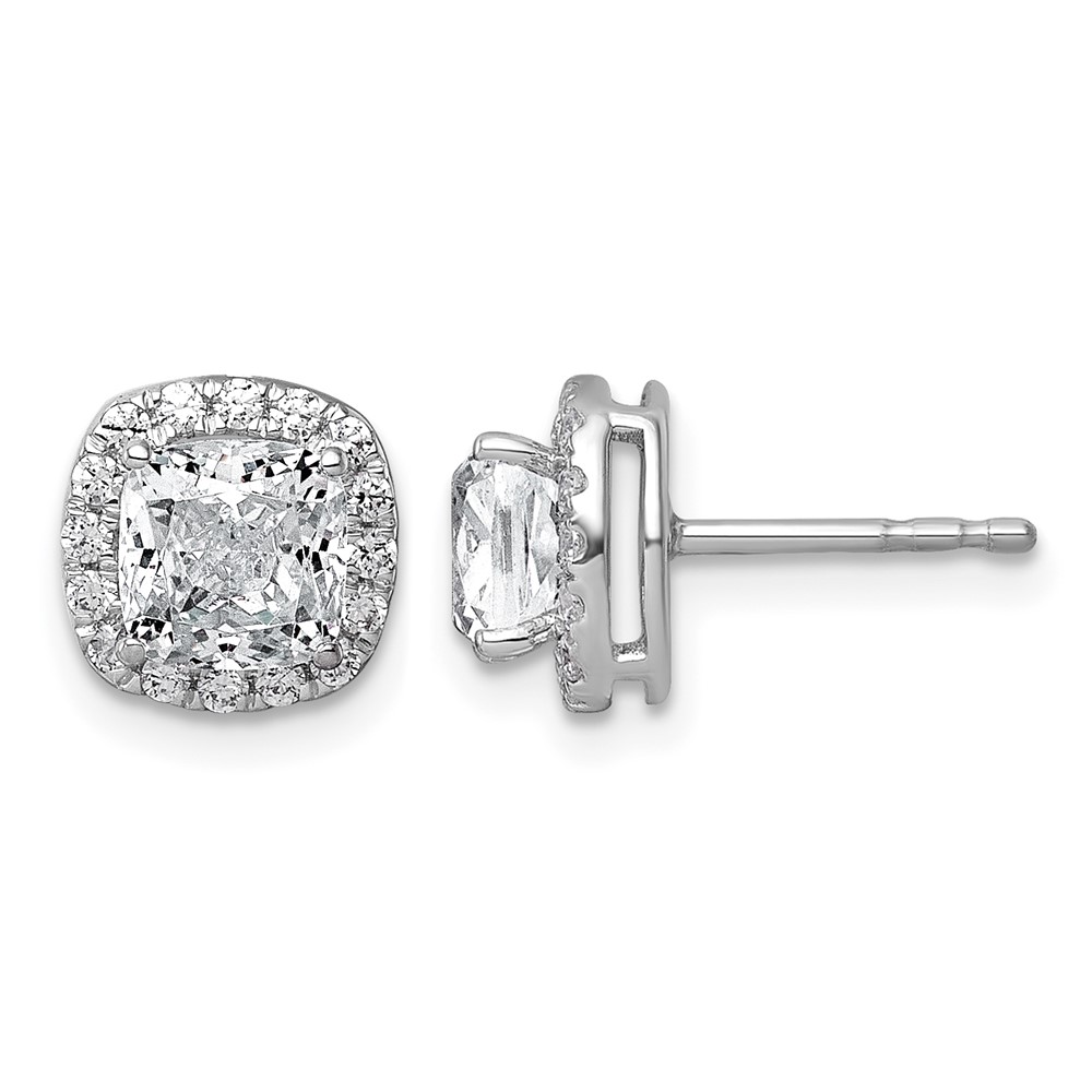 14K White Gold 2.33 Carat Lab Grown Diamond VS+ F+ Complete Cushion Halo Post Earrings
