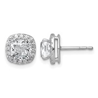 14K White Gold 2.33 Carat Lab Grown Diamond VS+ F+ Complete Cushion Halo Post Earrings view 1