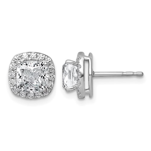 14K White Gold 2.33 Carat Lab Grown Diamond VS+ F+ Complete Cushion Halo Post Earrings
