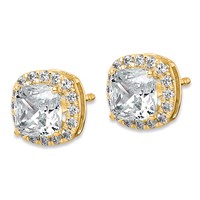 14K Yellow Gold 2.33 Carat Lab Grown Diamond VS+ F+ Complete Cushion Halo Post Earrings view 2