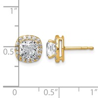 14K Yellow Gold 2.33 Carat Lab Grown Diamond VS+ F+ Complete Cushion Halo Post Earrings view 4