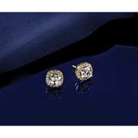 14K Yellow Gold 0.62 Carat Lab Grown Diamond VS+ F+ Complete Cushion Halo Post Earrings view 3