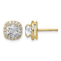 14K Yellow Gold 2.33 Carat Lab Grown Diamond VS+ F+ Complete Cushion Halo Post Earrings view 1