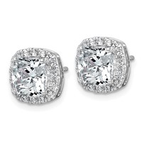 14K White Gold 3.62 Carat Lab Grown Diamond VS+ F+ Complete Cushion Halo Post Earrings view 2