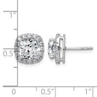 14K White Gold 3.62 Carat Lab Grown Diamond VS+ F+ Complete Cushion Halo Post Earrings view 4