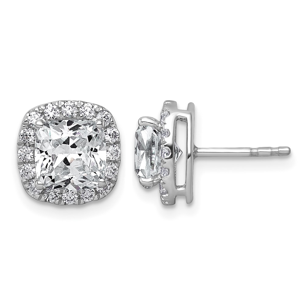 14K White Gold 3.62 Carat Lab Grown Diamond VS+ F+ Complete Cushion Halo Post Earrings