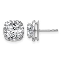 14K White Gold 3.62 Carat Lab Grown Diamond VS+ F+ Complete Cushion Halo Post Earrings view 1