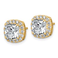14K Yellow Gold 3.62 Carat Lab Grown Diamond VS+ F+ Complete Cushion Halo Post Earrings view 2