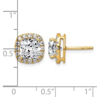 14K Yellow Gold 3.62 Carat Lab Grown Diamond VS+ F+ Complete Cushion Halo Post Earrings view 4