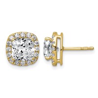 14K Yellow Gold 3.62 Carat Lab Grown Diamond VS+ F+ Complete Cushion Halo Post Earrings view 1