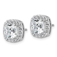 14K White Gold 4.62 Carat Lab Grown Diamond VS+ F+ Complete Cushion Halo Post Earrings view 2
