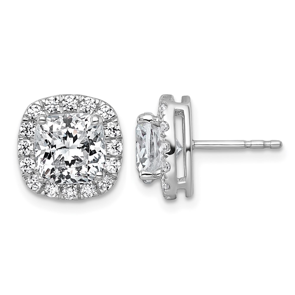14K White Gold 4.62 Carat Lab Grown Diamond VS+ F+ Complete Cushion Halo Post Earrings