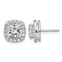 14K White Gold 4.62 Carat Lab Grown Diamond VS+ F+ Complete Cushion Halo Post Earrings view 1