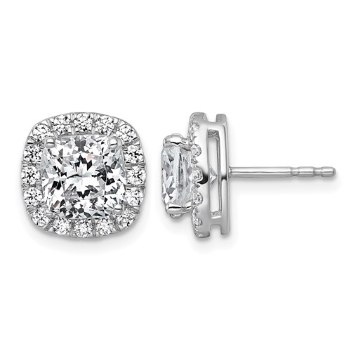 14K White Gold 4.62 Carat Lab Grown Diamond VS+ F+ Complete Cushion Halo Post Earrings