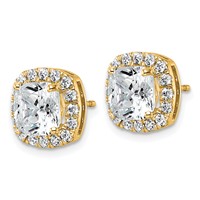14K Yellow Gold 4.62 Carat Lab Grown Diamond VS+ F+ Complete Cushion Halo Post Earrings view 2