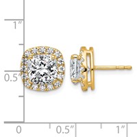 14K Yellow Gold 4.62 Carat Lab Grown Diamond VS+ F+ Complete Cushion Halo Post Earrings view 4