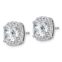 14K White Gold 5.88 Carat Lab Grown Diamond VS+ F+ Complete Cushion Halo Post Earrings view 2