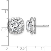 14K White Gold 5.88 Carat Lab Grown Diamond VS+ F+ Complete Cushion Halo Post Earrings view 4